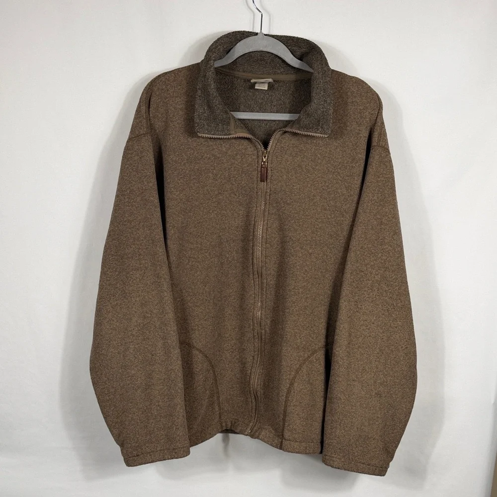 L.L. Bean Men's Full Zip Up Brown Fleece Sweater. Size L Tall. Pockets. Outdoor‎